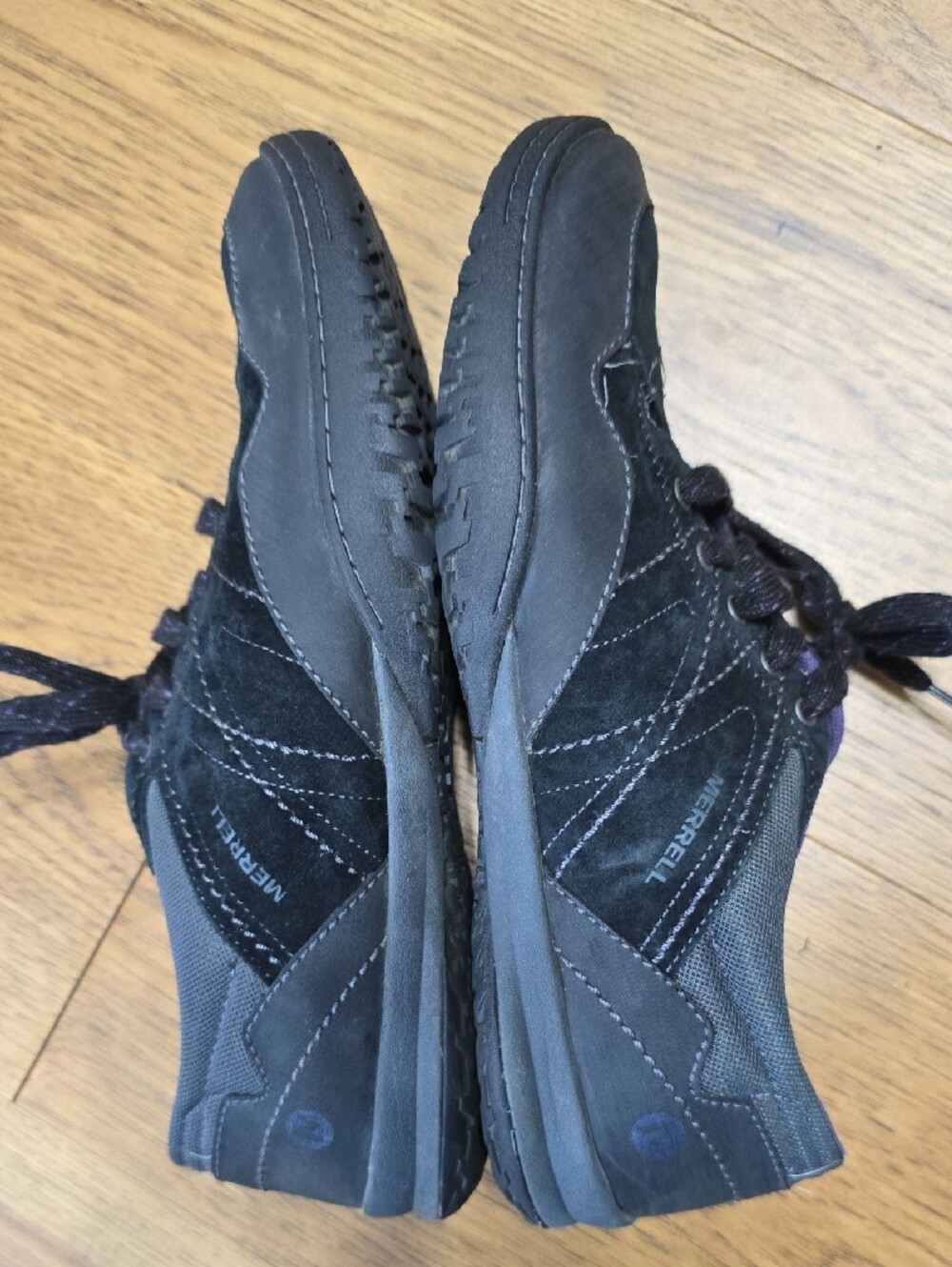 Merrell Women's Black Suede Sneakers with Purple Lining and Orange Insole - Picture 11 of 14